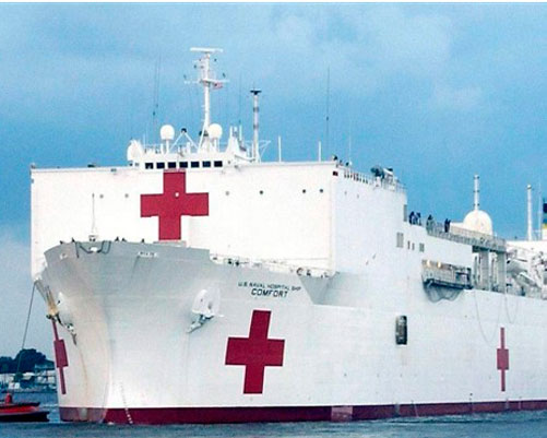 white medical ship in the ocean
