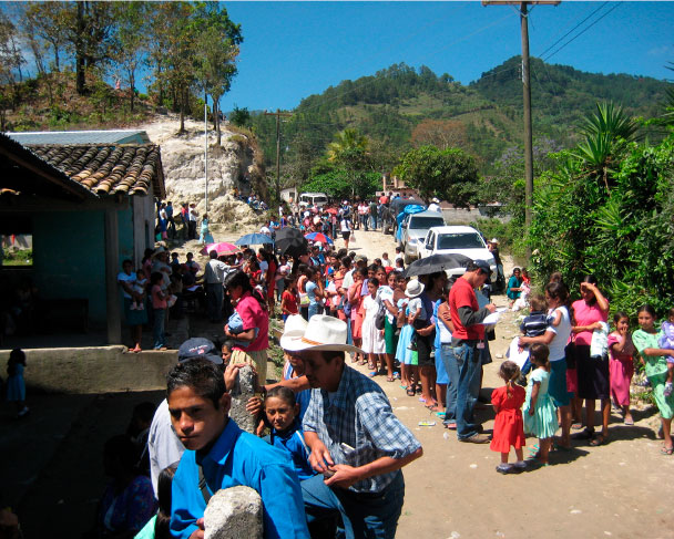 village with people in the streets